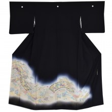 Japanese kimono made of black colour silk KM391